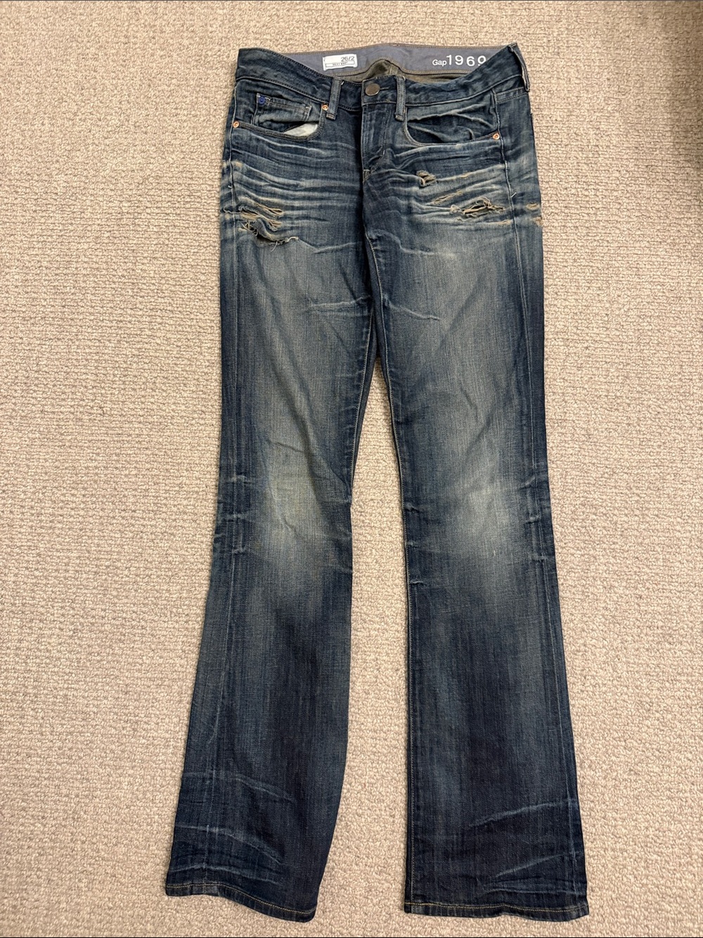 GAP Dark Blue Flare low rise Jeans with Distressed Details